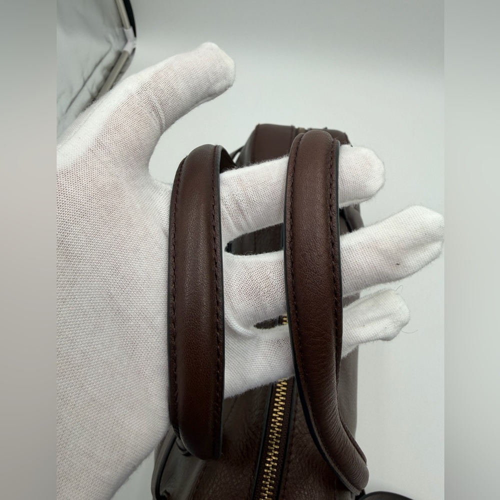 Brown Leather Tote Satchel Bag with Gold Accents - Picture 4 of 6
